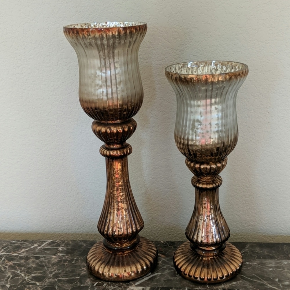 Beautiful bronze and cream glass candle holders